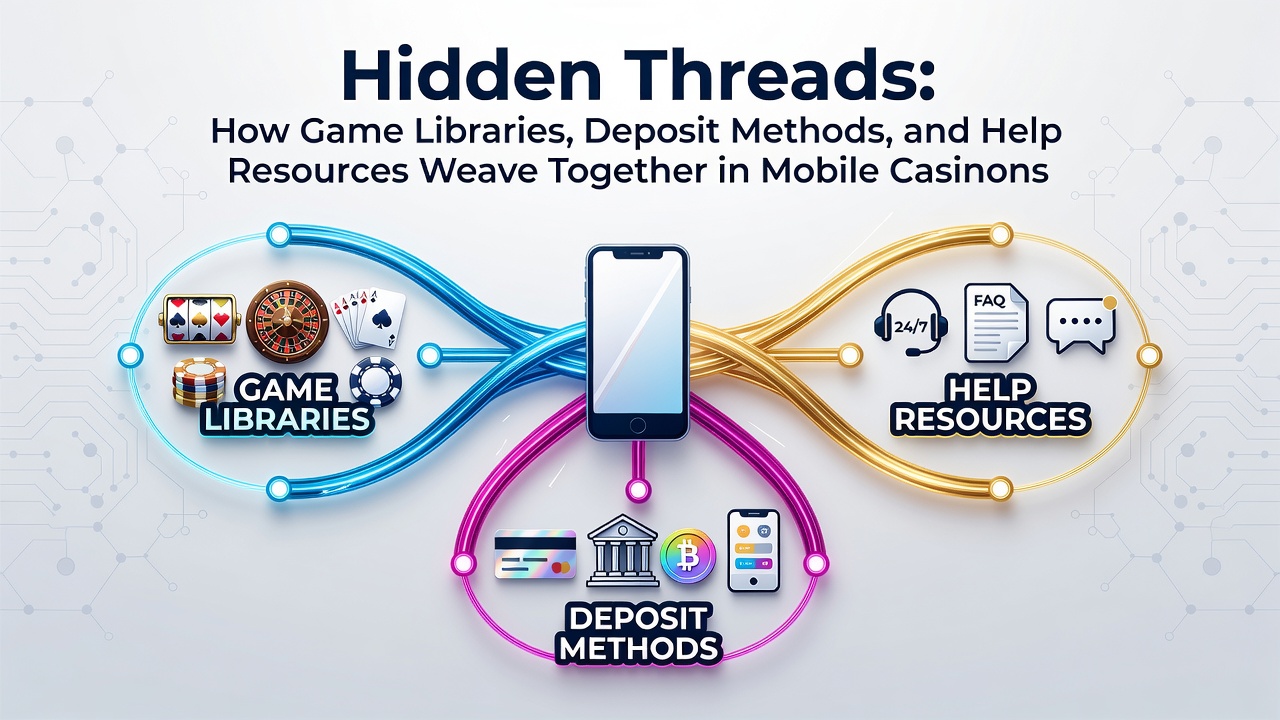 Illustration of mobile casino data flows connecting payments, games, and player support resources