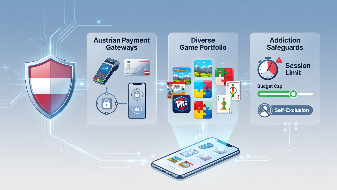 Austrian regulated mobile gambling interface showing integrated payment options and limit settings