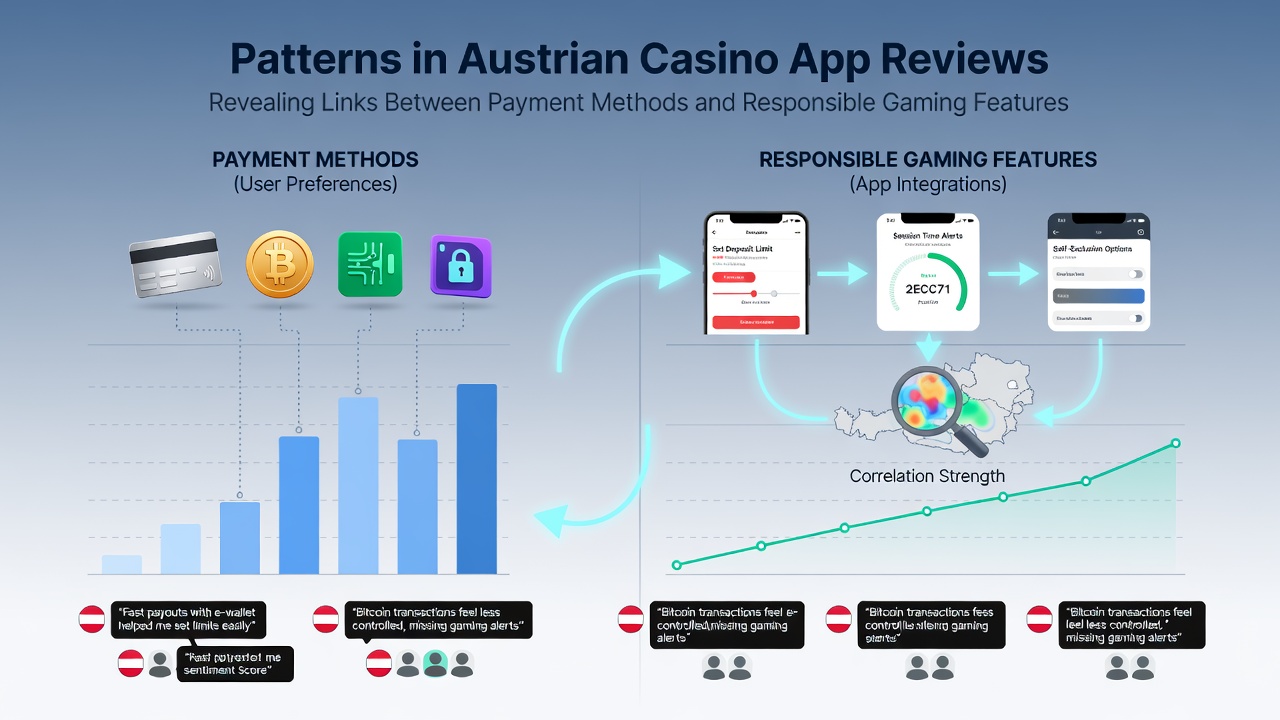 Analysis of Austrian casino app review patterns showing connections between payment options and responsible gaming tools