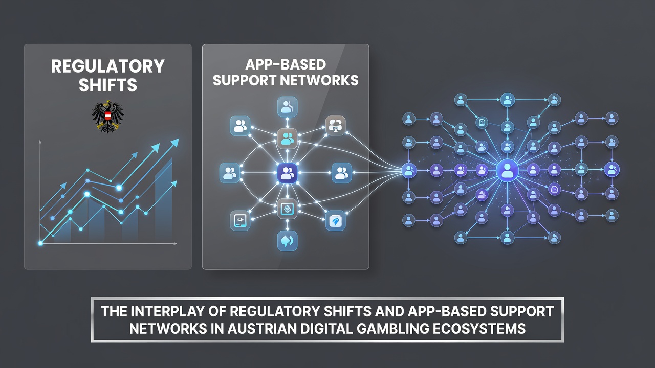 Austrian regulatory documents and mobile app interfaces showing support network features in digital gambling platforms